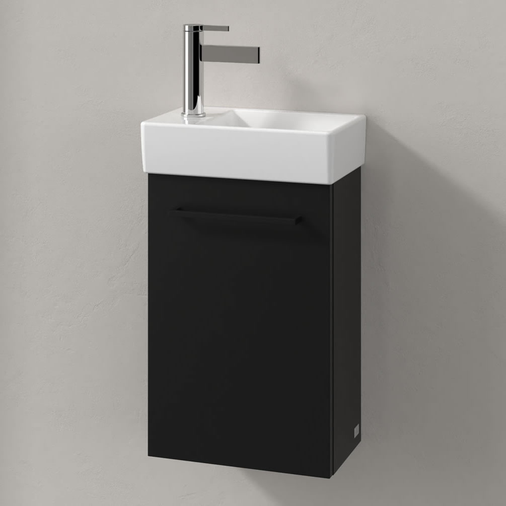 Lifestyle image of Villeroy & Boch Avento Volcano Black 360mm Left-Handed Cloakroom Vanity Unit
